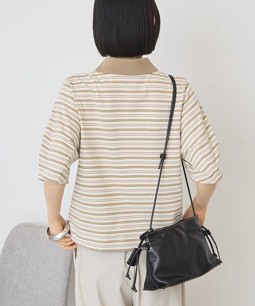 AMERICAN HOLIC（アメリカンホリック）の「【UVカット・接触冷感】ボーダーポロシャツ（Tシャツ/カットソー・レディース・ブラック/ピンク/グレイッシュベージュ・M/L）」の7枚目の写真