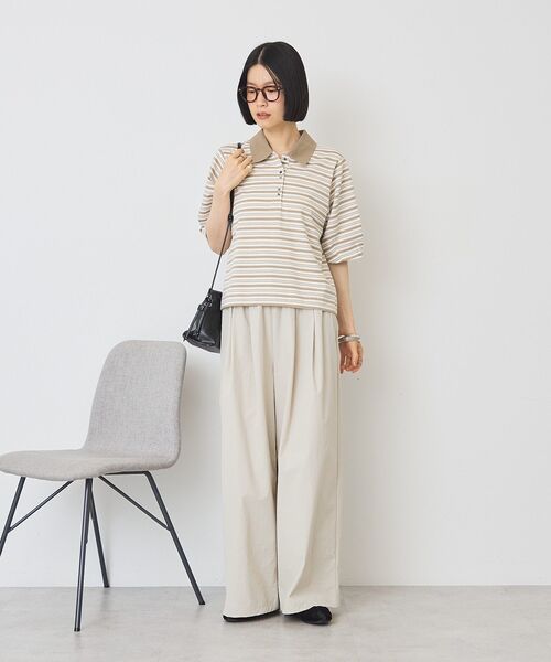 AMERICAN HOLIC（アメリカンホリック）の「【UVカット・接触冷感】ボーダーポロシャツ（Tシャツ/カットソー・レディース・ブラック/ピンク/グレイッシュベージュ・M/L）」の10枚目の写真
