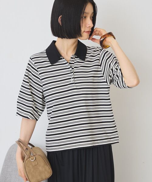 AMERICAN HOLIC（アメリカンホリック）の「【UVカット・接触冷感】ボーダーポロシャツ（Tシャツ/カットソー・レディース・ブラック/ピンク/グレイッシュベージュ・M/L）」の14枚目の写真