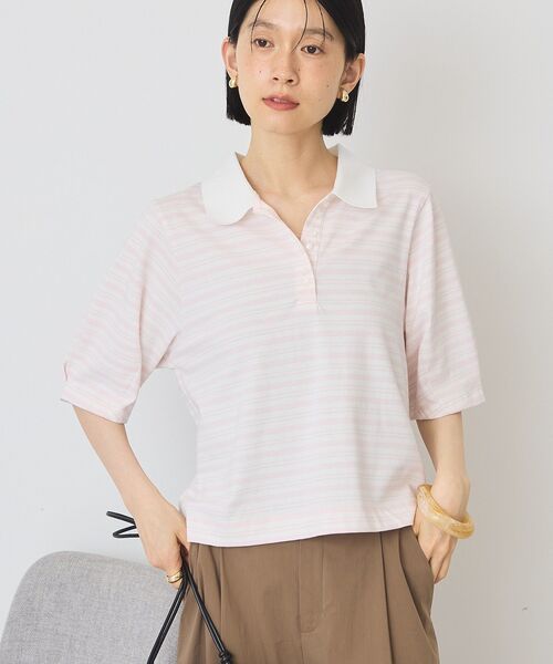 AMERICAN HOLIC（アメリカンホリック）の「【UVカット・接触冷感】ボーダーポロシャツ（Tシャツ/カットソー・レディース・ブラック/ピンク/グレイッシュベージュ・M/L）」の20枚目の写真
