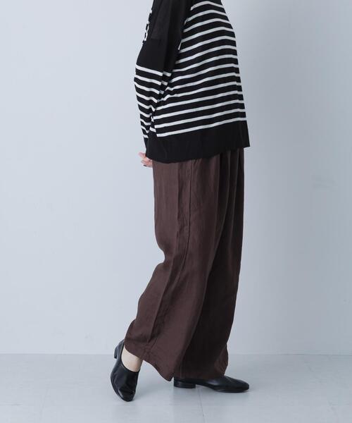 かぐれ(カグレ)の「ライトリネンストレートイージーパンツ(その他パンツ・レディース・ブラウン/ブラック・FREE)」の2枚目の写真
