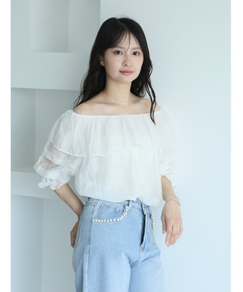 fifth(フィフス)の「タックティアードフリル袖2wayカラーブラウス(シャツ/ブラウス・レディース・ホワイト/ピンク・M)」の3枚目の写真