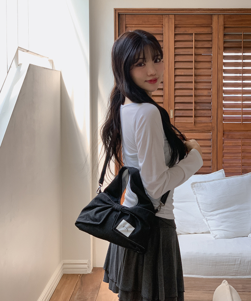 ATIL STUDIO（アチルスタジオ）の「デニムデューイミニリボンドットショルダー&クロスバッグ_ムシンサエディション[ブラック]（メッセンジャーバッグ・レディース・その他・FREE）」の5枚目の写真