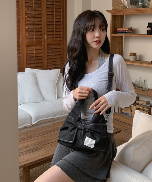 ATIL STUDIO（アチルスタジオ）の「デニムデューイミニリボンドットショルダー&クロスバッグ_ムシンサエディション[ブラック]（メッセンジャーバッグ・レディース・その他・FREE）」の7枚目の写真