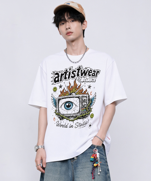 ARTISTWEAR（アーティストウェア）の「[ATW] スタティックアイ 半袖Tシャツ - 2COLOR（Tシャツ/カットソー・レディース・ホワイト/ブラック・XX-LARGE/X-LARGE/LARGE/MEDIUM/SMALL/XXXX-LARGE）」の4枚目の写真