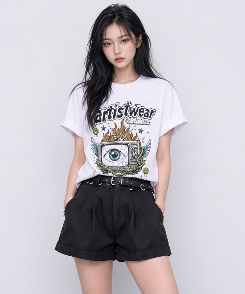 ARTISTWEAR（アーティストウェア）の「[ATW] スタティックアイ 半袖Tシャツ - 2COLOR（Tシャツ/カットソー・レディース・ホワイト/ブラック・XX-LARGE/X-LARGE/LARGE/MEDIUM/SMALL/XXXX-LARGE）」の5枚目の写真