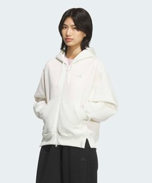 エッセンシャルズ プラス スリーストライプス スペーサーニット ルーズフィット フルジップ パーカー / アディダス adidas