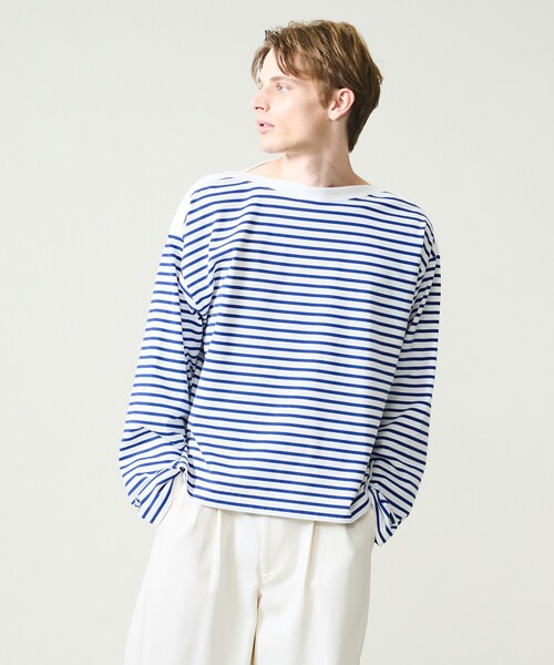 ABAHOUSE(アバハウス)の「ボートネック フレンチボーダー長袖Tシャツ / ユニセックス(Tシャツ/カットソー・メンズ・ブラック/ブルー・46/48)」の1枚目の写真