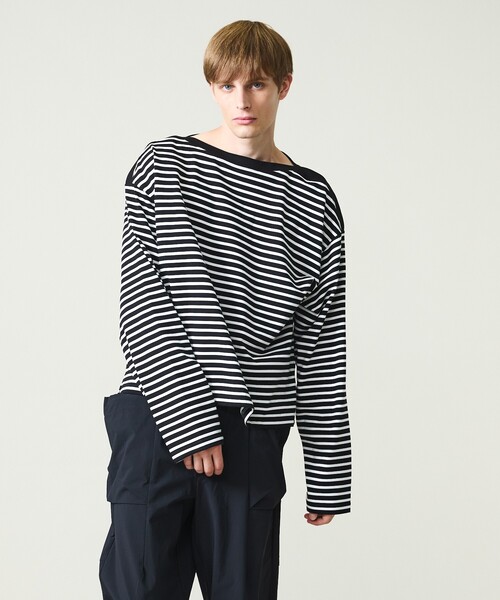 ABAHOUSE(アバハウス)の「ボートネック フレンチボーダー長袖Tシャツ / ユニセックス(Tシャツ/カットソー・メンズ・ブラック/ブルー・46/48)」の5枚目の写真