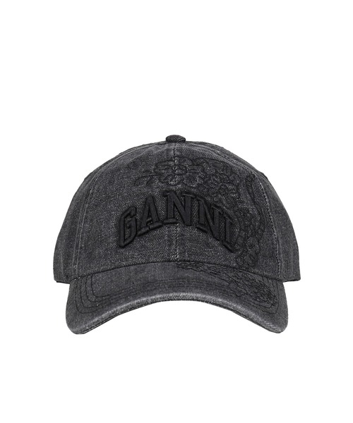 GANNI(ガニー)の「WASHED EMBROIDERY DENIM CAP(キャップ・レディース・ブラック・OS)」の1枚目の写真