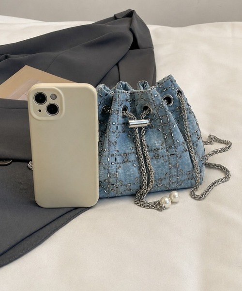 Beststore(ベストストア)の「【キラキラビジュー】デニム 巾着 チェーンショルダーバッグ パールチャーム付き(ショルダーバッグ・レディース・インディゴブルー/ライトブルー/ブラック・FREE)」の13枚目の写真