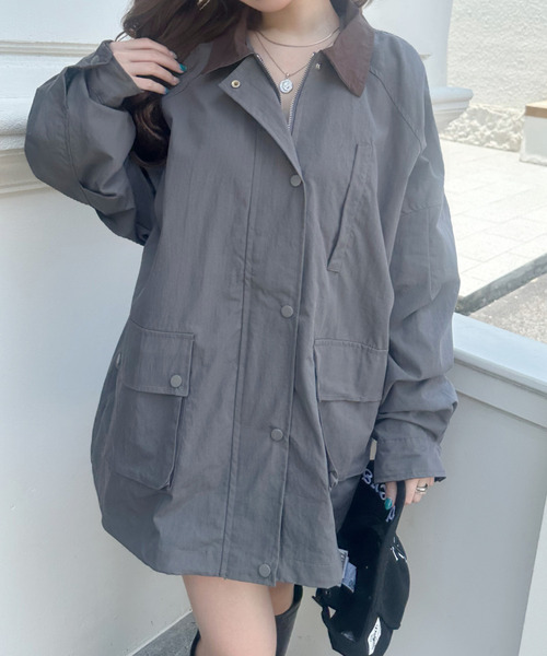 Ada.(エイダ)の「配色衿 フラップポケット オーバーサイズ ブルゾン(ブルゾン・レディース・グレー/ブラック・FREE)」の13枚目の写真