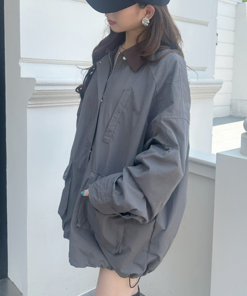 Ada.(エイダ)の「配色衿 フラップポケット オーバーサイズ ブルゾン(ブルゾン・レディース・グレー/ブラック・FREE)」の4枚目の写真