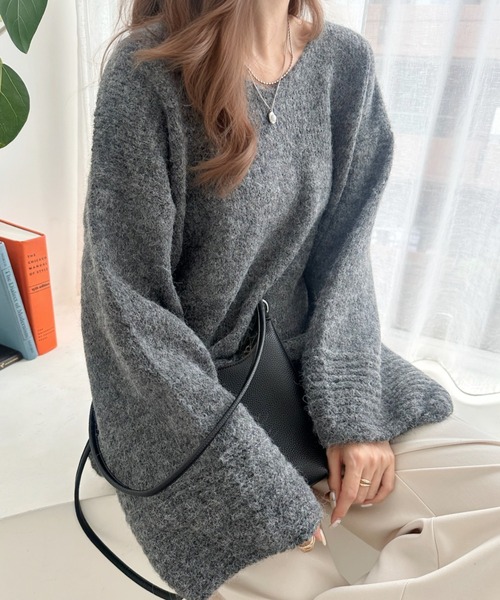 Eclat one(エクラワン)の「【Eclat one】Vネック ドロップショルダー メランジ ニット(ニット/セーター・レディース・チャコール/グリーン/アイボリー・FREE)」の19枚目の写真