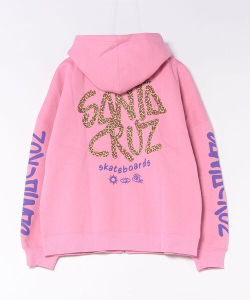 SANTA CRUZ(サンタクルーズ)の「【ムラサキスポーツ限定】SANTACRUZ/サンタクルーズ ジップアップ パーカー フーディー ロゴ レオパード柄 バックプリント 裏起毛 502264331(パーカー・レディース・ピンク/ブラック・L/M)」の3枚目の写真