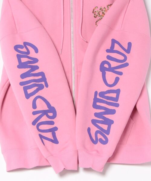 SANTA CRUZ(サンタクルーズ)の「【ムラサキスポーツ限定】SANTACRUZ/サンタクルーズ ジップアップ パーカー フーディー ロゴ レオパード柄 バックプリント 裏起毛 502264331(パーカー・レディース・ピンク/ブラック・L/M)」の4枚目の写真