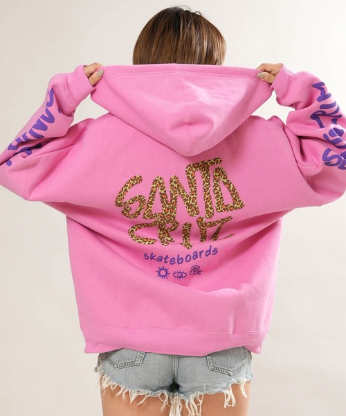 SANTA CRUZ(サンタクルーズ)の「【ムラサキスポーツ限定】SANTACRUZ/サンタクルーズ ジップアップ パーカー フーディー ロゴ レオパード柄 バックプリント 裏起毛 502264331(パーカー・レディース・ピンク/ブラック・L/M)」の13枚目の写真