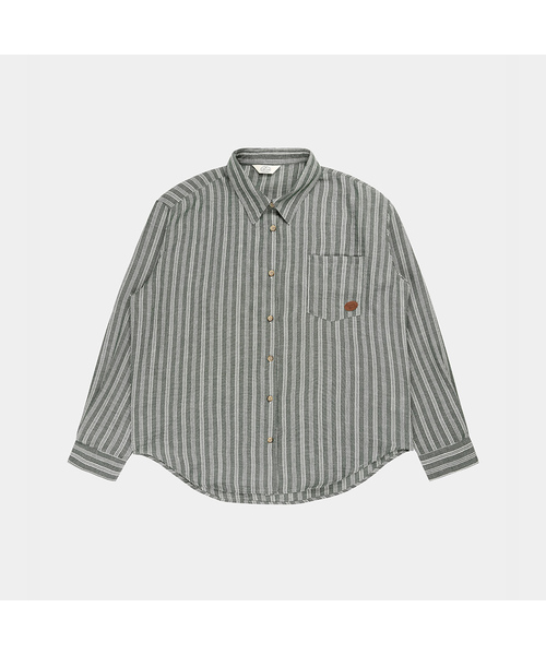 PIGMENT（ピグメント）の「パクシラベルストライプシャツ (KYNB2607019)（シャツ/ブラウス・レディース・オリーブ/キャメル/ネイビー・FREE）」の2枚目の写真