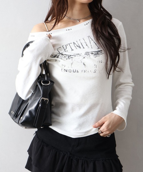 SpRay(スプレイ)の「イーグルスタッズオフショルダートップス(Tシャツ/カットソー・レディース・オフホワイト/ブラウン/チャコールグレー/ベージュ・FREE)」の18枚目の写真