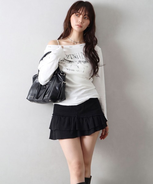 SpRay(スプレイ)の「イーグルスタッズオフショルダートップス(Tシャツ/カットソー・レディース・オフホワイト/ブラウン/チャコールグレー/ベージュ・FREE)」の20枚目の写真
