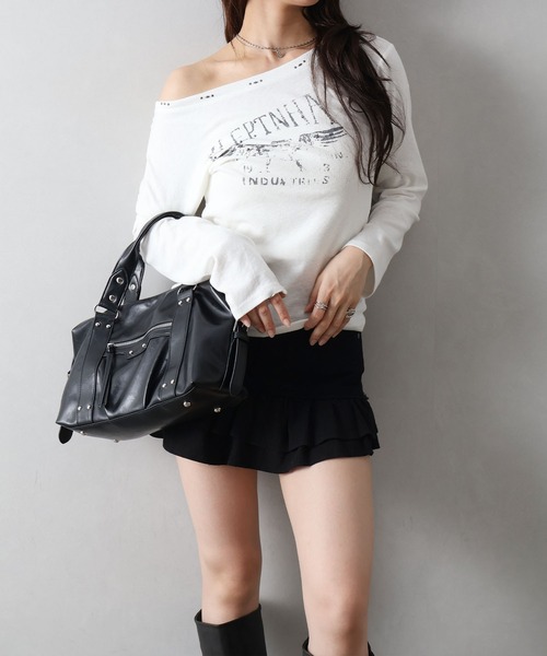SpRay(スプレイ)の「イーグルスタッズオフショルダートップス(Tシャツ/カットソー・レディース・オフホワイト/ブラウン/チャコールグレー/ベージュ・FREE)」の22枚目の写真