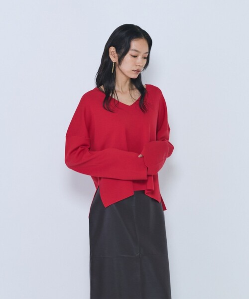 1er Arrondissement(プルミエアロンディスモン)の「ウールスムースVネックプルオーバー(ニット/セーター・レディース・ブラウン/オフホワイト/グレー/レッド・FREE)」の4枚目の写真