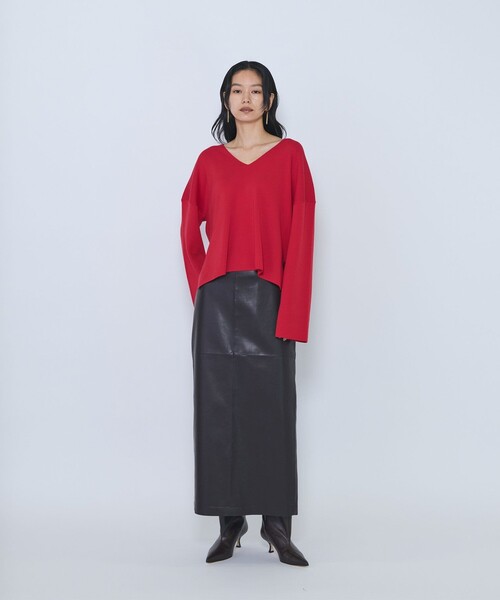 1er Arrondissement(プルミエアロンディスモン)の「ウールスムースVネックプルオーバー(ニット/セーター・レディース・ブラウン/オフホワイト/グレー/レッド・FREE)」の8枚目の写真