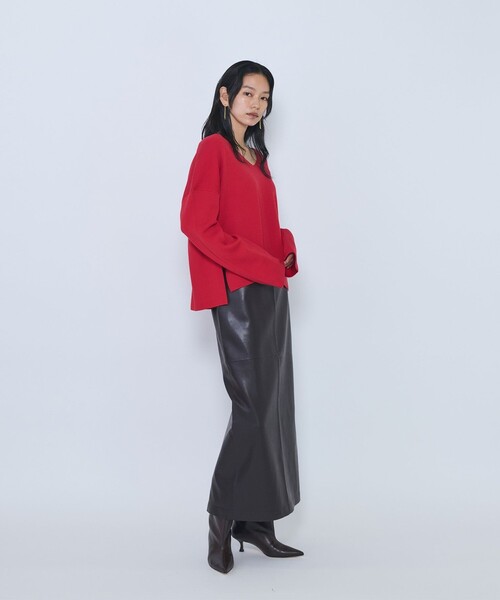 1er Arrondissement(プルミエアロンディスモン)の「ウールスムースVネックプルオーバー(ニット/セーター・レディース・ブラウン/オフホワイト/グレー/レッド・FREE)」の9枚目の写真