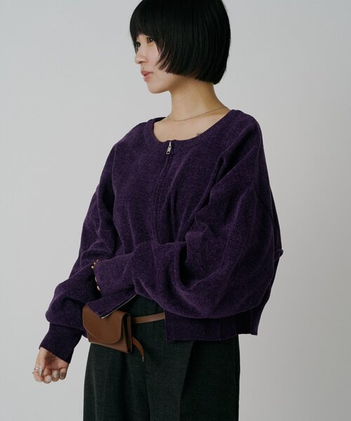 goocy（グーシー）の「モールダブルジップカーディガン（カーディガン/ボレロ・レディース・アイボリー/ブラウン/パープル/チャコールグレー・FREE）」の4枚目の写真