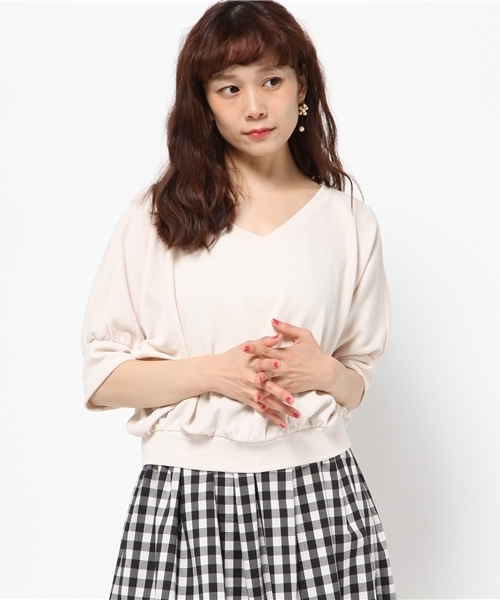 31 Sons de mode（トランテアン　ソン　ドゥ　モード）の「ジャガードＶネックドルマンプルオーバー（Tシャツ/カットソー・レディース・サックスブルー/ベージュ/ネイビー/オフホワイト・36）」の2枚目の写真