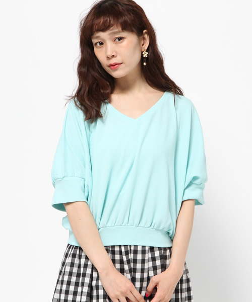 31 Sons de mode（トランテアン　ソン　ドゥ　モード）の「ジャガードＶネックドルマンプルオーバー（Tシャツ/カットソー・レディース・サックスブルー/ベージュ/ネイビー/オフホワイト・36）」の4枚目の写真