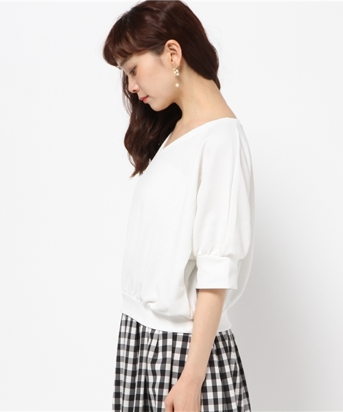 31 Sons de mode（トランテアン　ソン　ドゥ　モード）の「ジャガードＶネックドルマンプルオーバー（Tシャツ/カットソー・レディース・サックスブルー/ベージュ/ネイビー/オフホワイト・36）」の6枚目の写真