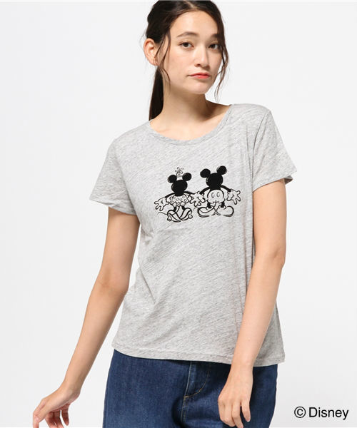 NATURAL BEAUTY BASIC（ナチュラルビューティーベーシック）の「フロッキーミッキープリントTシャツ（Tシャツ/カットソー・レディース・ホワイト系その他/グレー/ネイビー・MEDIUM）」の3枚目の写真