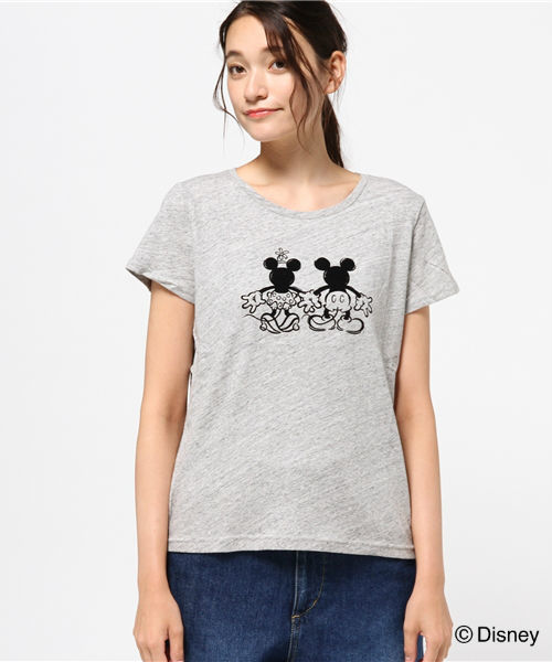 NATURAL BEAUTY BASIC（ナチュラルビューティーベーシック）の「フロッキーミッキープリントTシャツ（Tシャツ/カットソー・レディース・ホワイト系その他/グレー/ネイビー・MEDIUM）」の13枚目の写真
