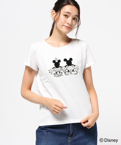 NATURAL BEAUTY BASIC（ナチュラルビューティーベーシック）の「フロッキーミッキープリントTシャツ（Tシャツ/カットソー・レディース・ホワイト系その他/グレー/ネイビー・MEDIUM）」の12枚目の写真