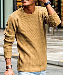 『vicci/ヴィッチ』畦編みクルーネック長袖ニットセーター