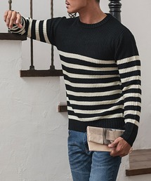 『vicci/ヴィッチ』畦編みクルーネック長袖ニットセーター