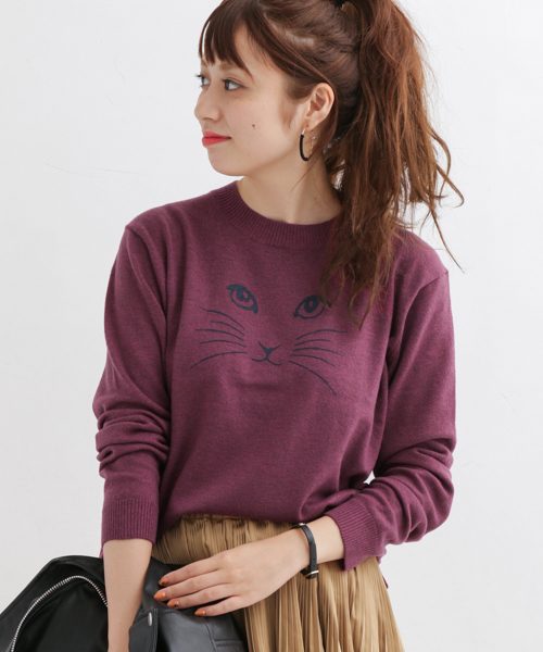 URBAN RESEARCH Sonny Label（アーバンリサーチサニーレーベル）の「Sonny Label ネコプリントニットプルオーバー（ニット/セーター・レディース・ネイビー/ピンク/グレー・FREE）」の3枚目の写真