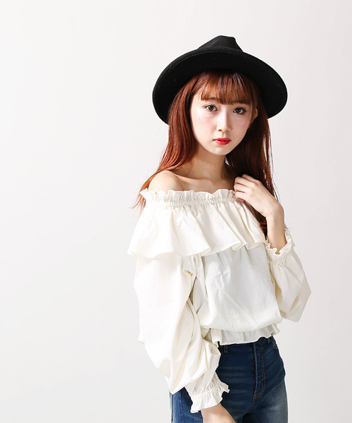 WEGO（ウィゴー）の「WEGO/フリルオフショルブラウス（シャツ/ブラウス・レディース・ブラック/オフホワイト/ダークグリーン/パープル・LARGE/MEDIUM）」の22枚目の写真