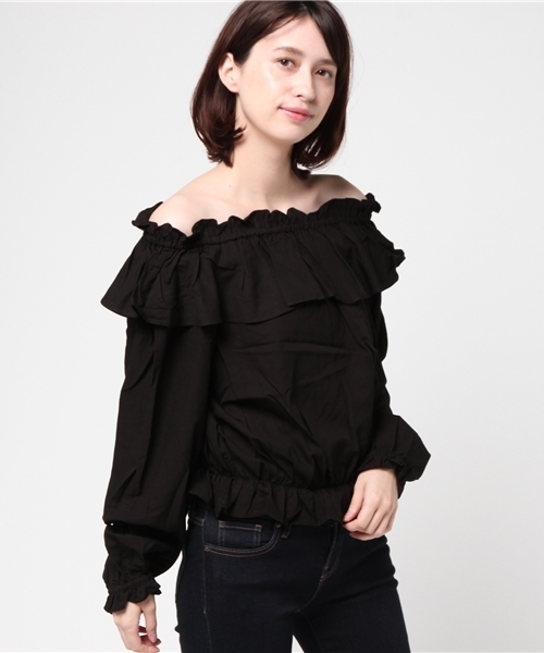 WEGO（ウィゴー）の「WEGO/フリルオフショルブラウス（シャツ/ブラウス・レディース・ブラック/オフホワイト/ダークグリーン/パープル・LARGE/MEDIUM）」の15枚目の写真