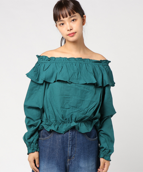 WEGO（ウィゴー）の「WEGO/フリルオフショルブラウス（シャツ/ブラウス・レディース・ブラック/オフホワイト/ダークグリーン/パープル・LARGE/MEDIUM）」の14枚目の写真