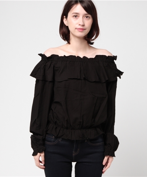 WEGO（ウィゴー）の「WEGO/フリルオフショルブラウス（シャツ/ブラウス・レディース・ブラック/オフホワイト/ダークグリーン/パープル・LARGE/MEDIUM）」の11枚目の写真