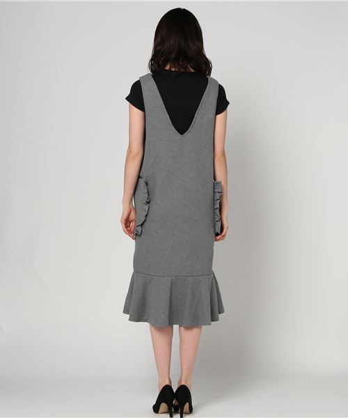 MERLOT（メルロー）の「フリルビッグポケットジャンパースカート2453（ワンピース・レディース・ブラック/ベージュ/グレー・FREE）」の7枚目の写真