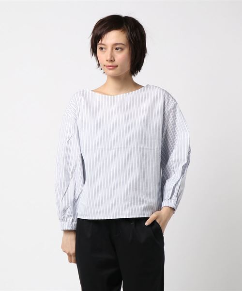NATURAL BEAUTY BASIC(ナチュラルビューティーベーシック)の「《BLUE》ストライプパフスリーブブラウス(シャツ/ブラウス・レディース・オフホワイト/パープル系その他・MEDIUM/SMALL)」の1枚目の写真