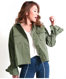 Alluge | フリルスリーブミリタリージャケット(ミリタリージャケット)