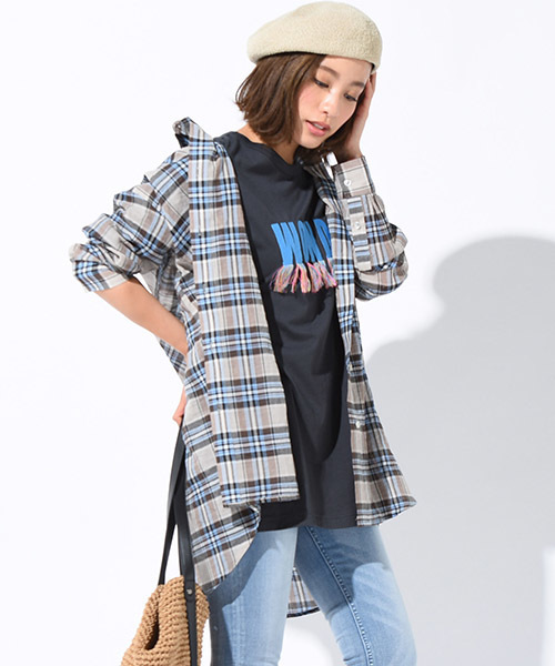 LIPSTAR（リップスター）の「チュニックチェックシャツ（シャツ/ブラウス・レディース・ブラウン系その他/イエロー系その他/レッド系その他・M）」の2枚目の写真