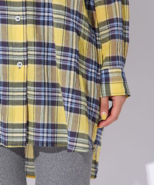 LIPSTAR（リップスター）の「チュニックチェックシャツ（シャツ/ブラウス・レディース・ブラウン系その他/イエロー系その他/レッド系その他・M）」の6枚目の写真