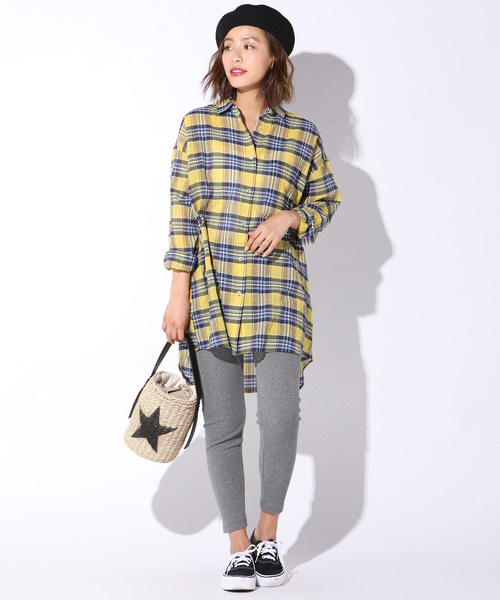 LIPSTAR（リップスター）の「チュニックチェックシャツ（シャツ/ブラウス・レディース・ブラウン系その他/イエロー系その他/レッド系その他・M）」の4枚目の写真