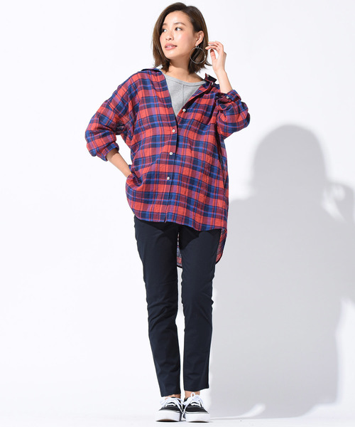 LIPSTAR（リップスター）の「チュニックチェックシャツ（シャツ/ブラウス・レディース・ブラウン系その他/イエロー系その他/レッド系その他・M）」の9枚目の写真