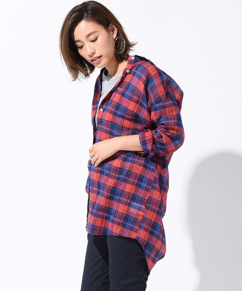 LIPSTAR（リップスター）の「チュニックチェックシャツ（シャツ/ブラウス・レディース・ブラウン系その他/イエロー系その他/レッド系その他・M）」の14枚目の写真